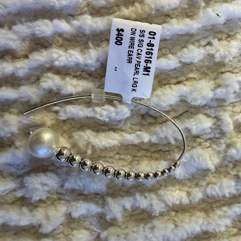 Silver and White Pearl Earrings - Picture 2 of 6